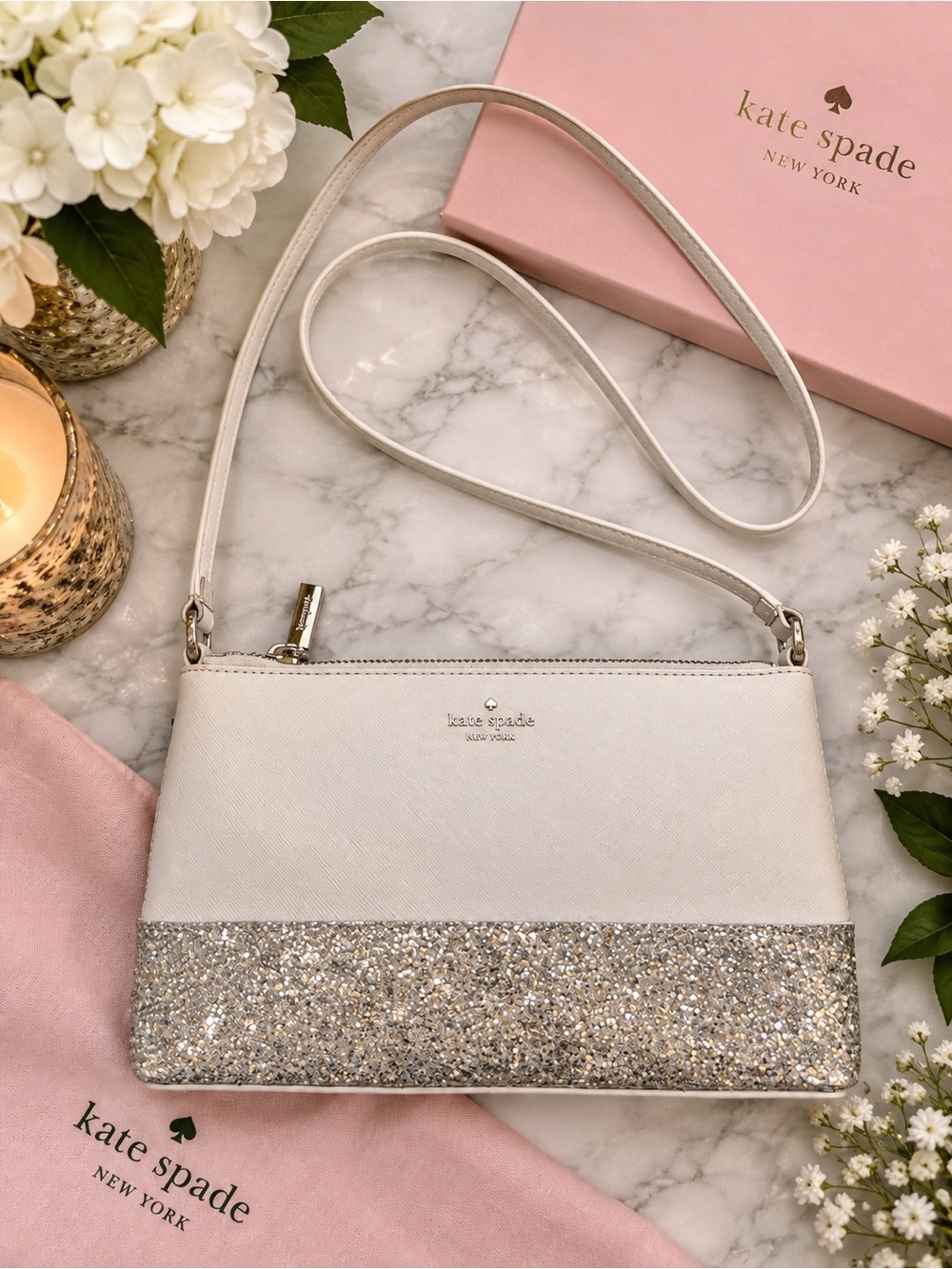 kate spade White Glitter Accent Crossbody Bag